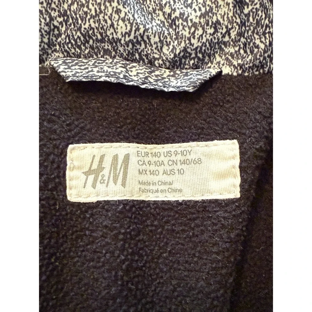 H&M‎ Youth Puffy Jacket Size 9-10 Years Grey Warm Full Zip Snap Pockets